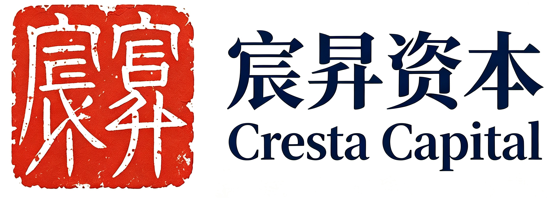 宸昇资本主标题logo，深蓝色背景，白色字体，现代简约风格